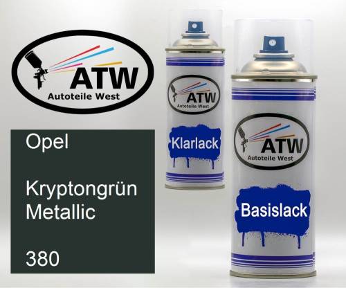 Opel, Kryptongrün Metallic, 380: 400ml Sprühdose + 400ml Klarlack - Set, von ATW Autoteile West.